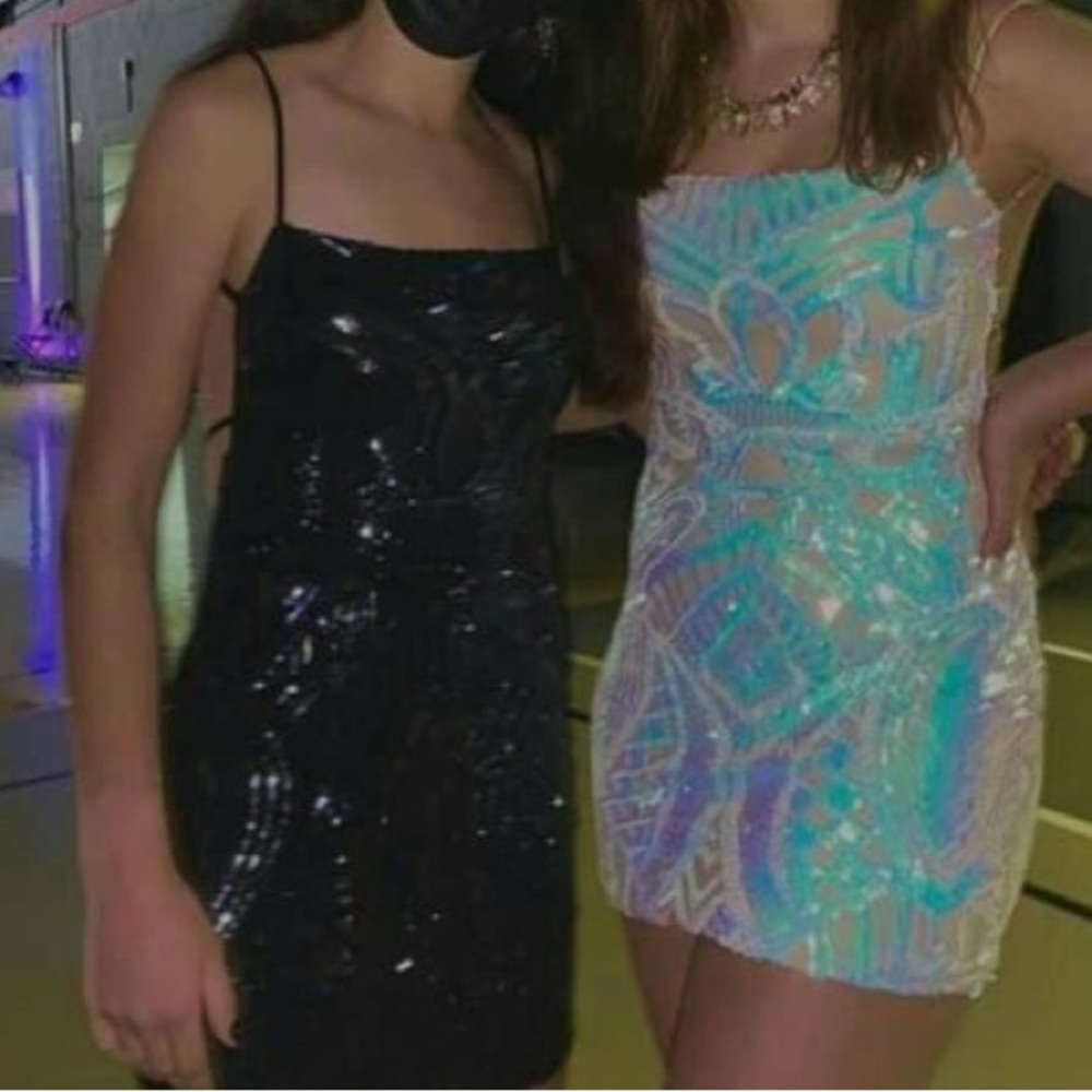 Lucy in the sky iridescent sequin dress with open back